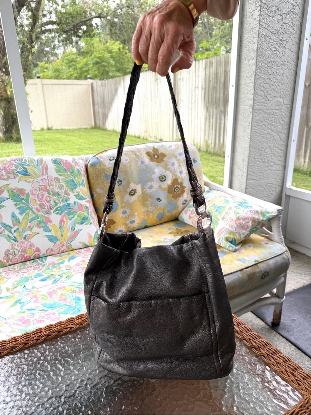 Brighton Anju Masterpiece Collection Pewter Leather Jeweled Shoulder Hobo Bag